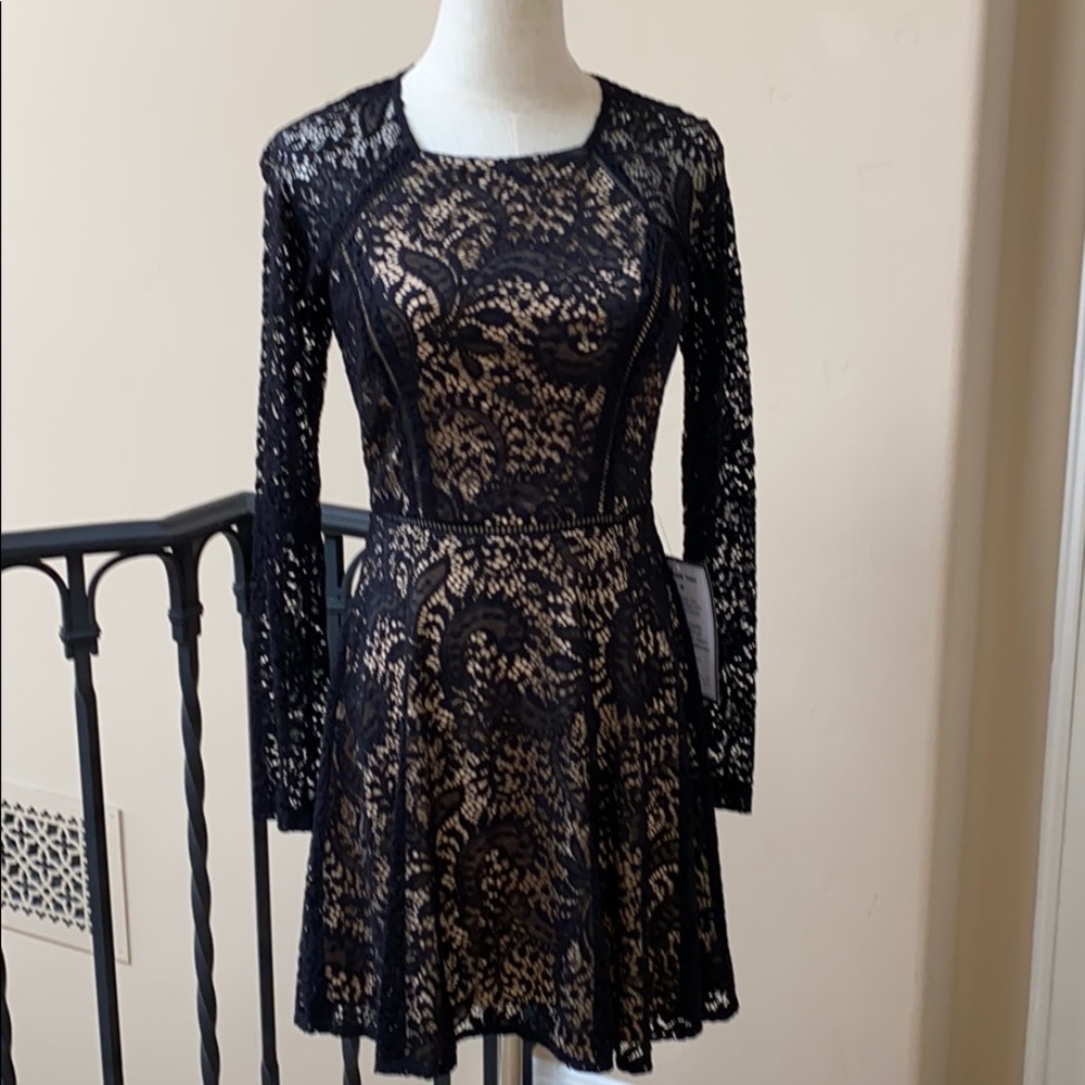 Black lace fit & flare long sleeve dress NWT